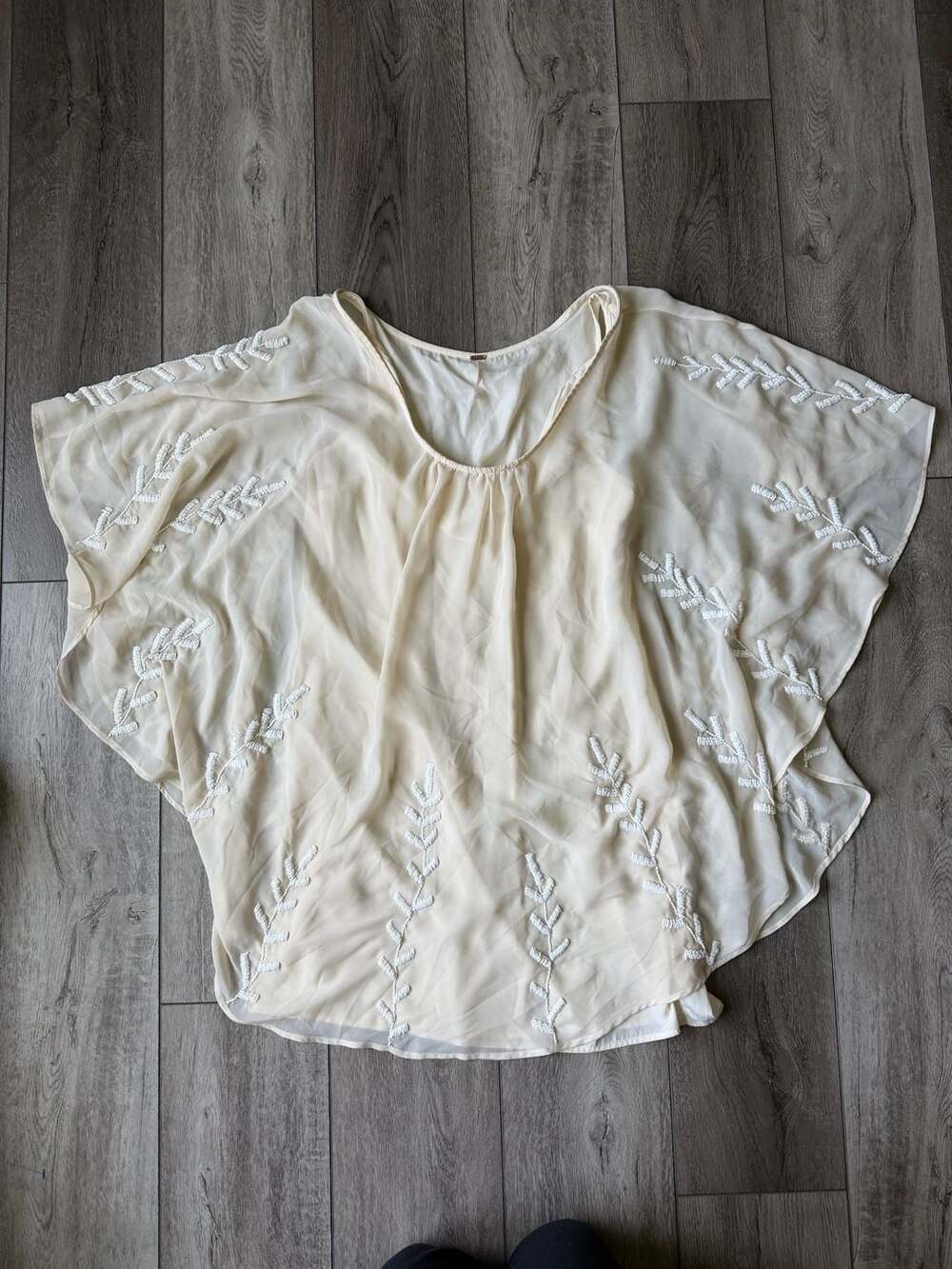 Free People Beaded Boho Flowy Cape Sleeve Mini Dress